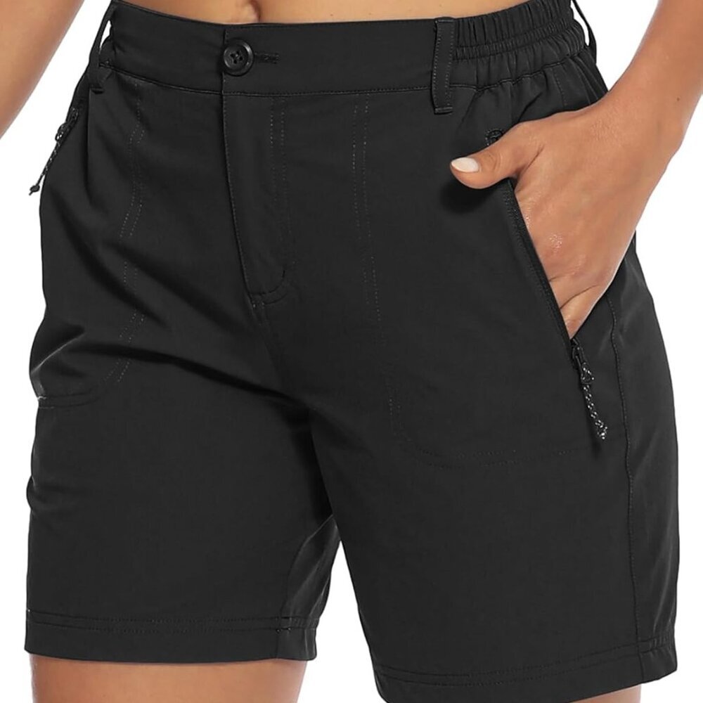 Women's 6'' Black Quick Dry Cargo Shorts With Pockets For Outdoor Activities